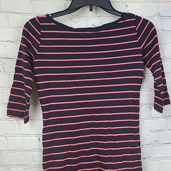 French Connection Tim Tim Stripe Jersey Dress Navy/Pink Cotton Stretch Comfy 2 - Picture 8 of 9
